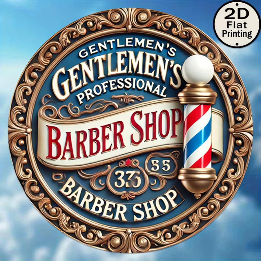 Potdemiel Vintage Barber Shop Metallschild rund, Mehrfarbig, Durchmesser: 20 cm - Bild 2