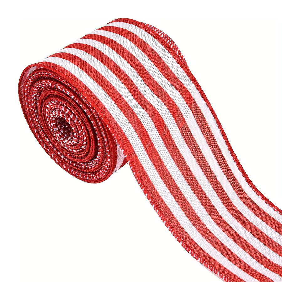 Rot-weiß gestreiftes Weihnachtsband für Geschenkverpackungen und Weihnachtsbaum-Dekoration, 5 Yards - Bild 3