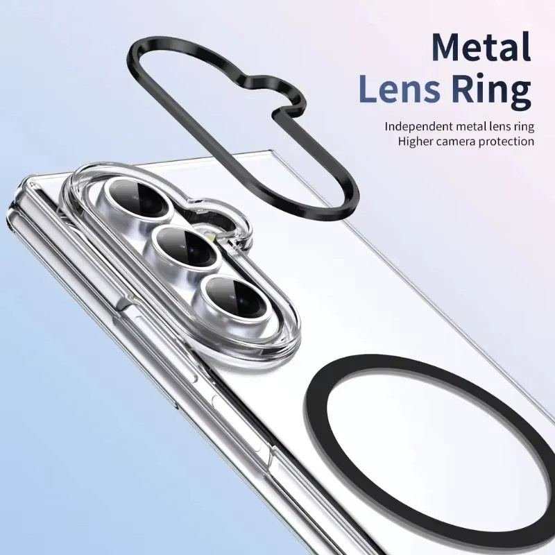 Magnetische Schutzhülle für Samsung Galaxy Z Fold7, Z Fold6, Z Fold5, Z Fold4 mit integriertem Ringscharnier und Metalllinse, transparent oder blau - Bild 2