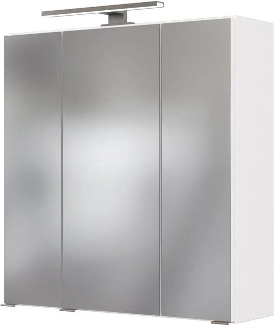 Held Möbel 3D-Spiegelschrank Monza Weiß mit LED-Beleuchtung und Steckdose, Breite: 60 cm, Höhe: 74 cm, Tiefe: 14 cm - Bild 1