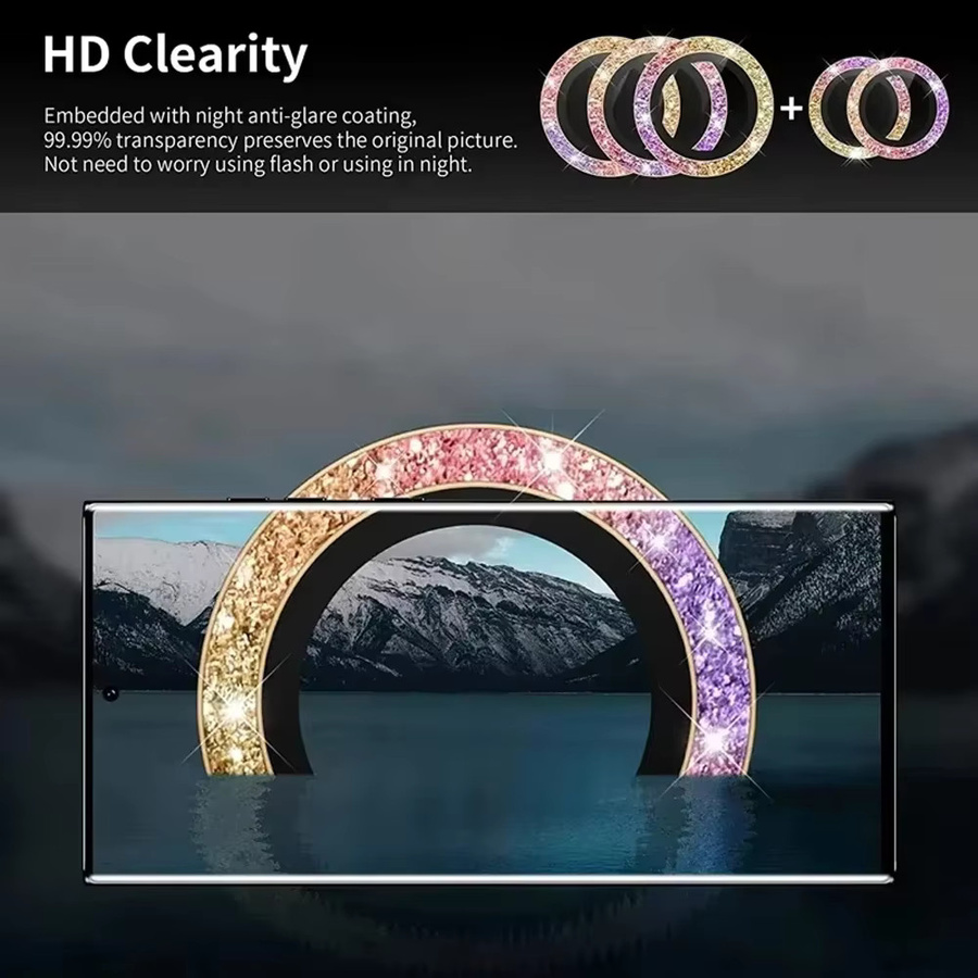 Samsung Galaxy S24 Ultra und S25 Ultra sowie S24 Plus Kamera Glas Objektiv Schutz mit HD Glitter Diamant Metall Ring in Multicolour - Bild 2