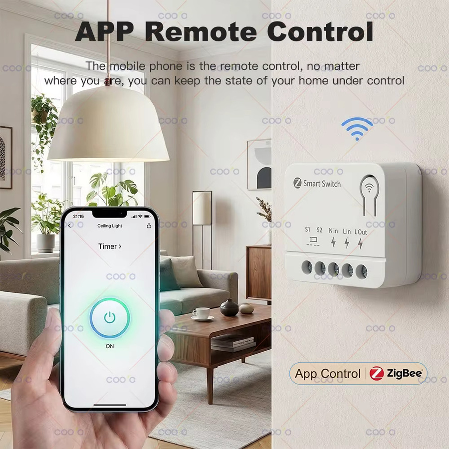 Coolo Zigbee Mini Smart Switch DIY Lichtschaltermodul in Weiß, kompatibel mit Alexa, Google Home und Alice, unterstützt externe Schalter - Bild 2