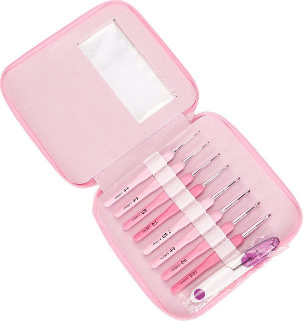 QJH Häkelnadeln Set mit Einzelkopf in Pink für DIY-Webarbeiten in verschiedenen Größen - Bild 1