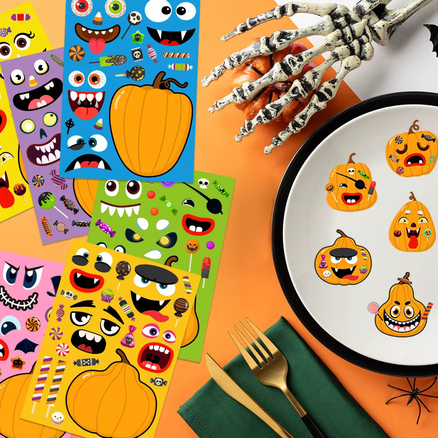 WEIGAO Halloween Aufkleber mit süßen Kürbis-Motiven in Mehrfarbig für DIY Party-Dekorationen und Geschenke - Bild 4