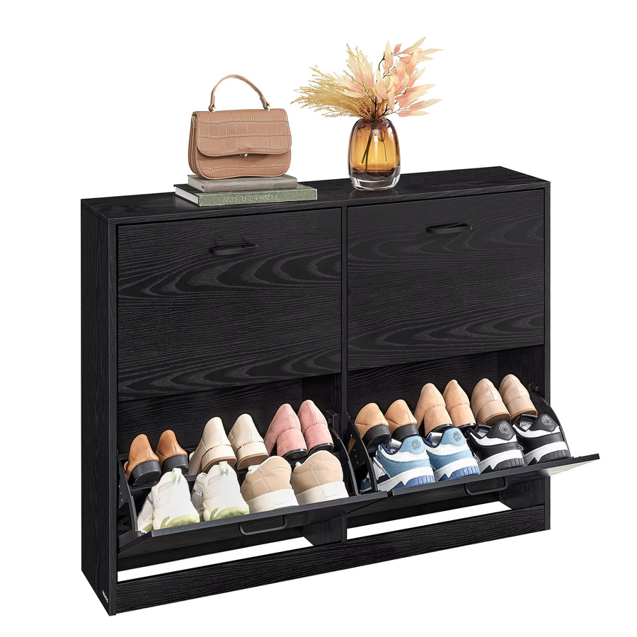 VASAGLE Schuhschrank mit 4 Klappen in Schwarz, moderner Schuhkipper für den Flur mit verstellbaren Trennwänden und Belüftung - Bild 5