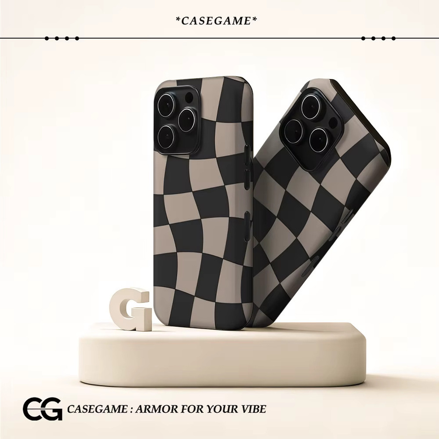 Potdemiel Handyhülle mit welligem Checker-Design für iPhone 11 bis iPhone 17 Pro Max Plus, mehrfarbig, doppellagige Rückseite - Bild 2