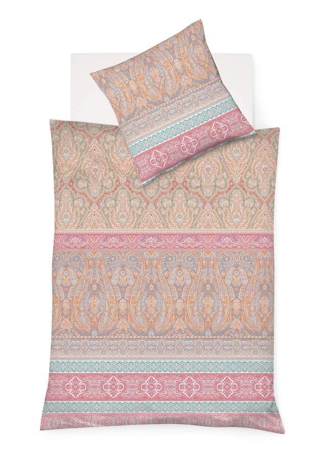 Fleuresse Mako-Satin Bettwäsche mit Ornament Paisley Design in Apricot und Multicolour, Set bestehend aus Bettbezug und Kissenbezug, B/H: 155 x 220 cm und 80 x 80 cm - Bild 1