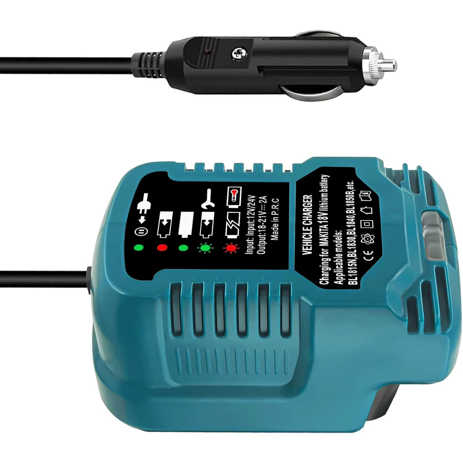 Makita Mini Compact Auto Ladegerät für 18V LXT Li-Ion Akkus BL1860 BL1830 mit Zigarettenanzünder Stecker und LED in Blau - Bild 2
