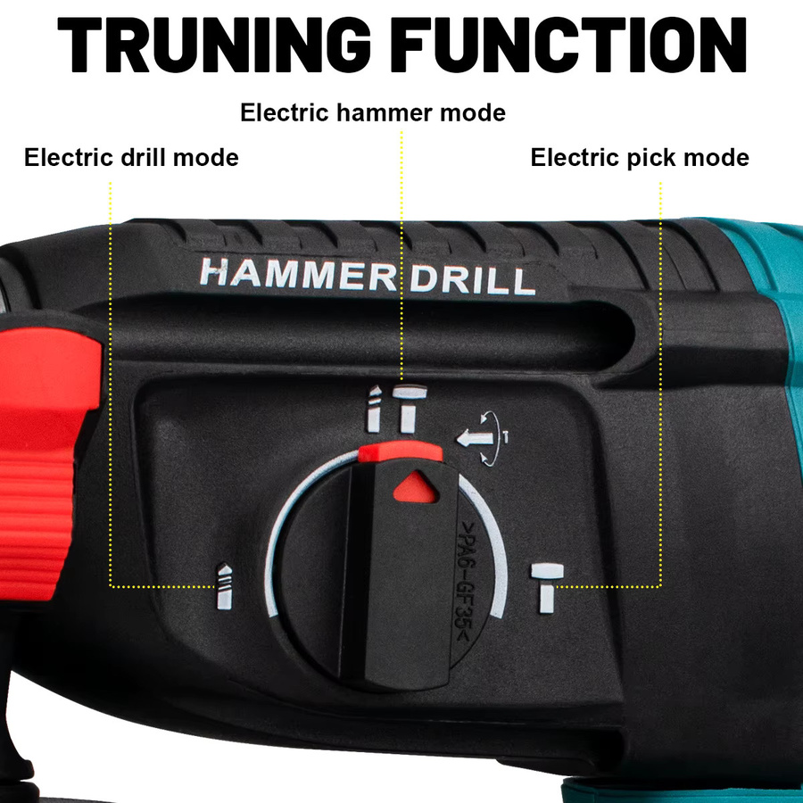 Gisam Bürstloser Elektrischer Bohrhammer 26mm mit 4 Modi und 360 Grad Rotation, Akku-Schlagbohrschrauber kompatibel mit Makita 18V Akku - Bild 5