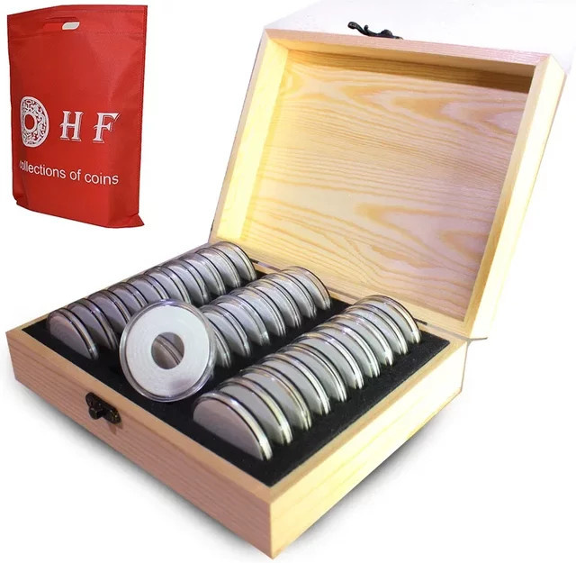 Aufbewahrungsbox aus Holz für Gedenkmünzen mit verstellbarem Einstellpad, Breite: 21,0 cm, Tiefe: 6,0 cm - Bild 1