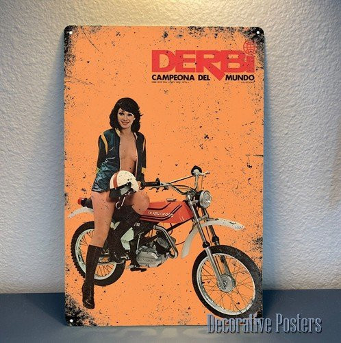 Derbi Motorrad Metallposter Blechschild im Hochformat, Breite: 20,0 cm, Höhe: 14,0 cm - Bild 1