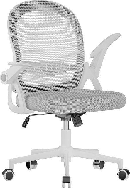 Ergonomischer GartistGO Schreibtischstuhl mit klappbaren Armlehnen und Lendenwirbelstütze, moderner Netzstuhl für Home-Office und Gaming in Grau und Weiß - Bild 1