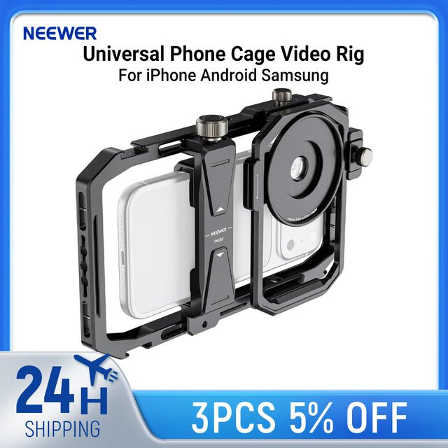 NEEWER Universal-Handy-Videorig-Stabilisator in Schwarz mit 17mm bis 37mm und 67mm Objektivfilter-Adapterring für iPhone und Android-Smartphones - Bild 1