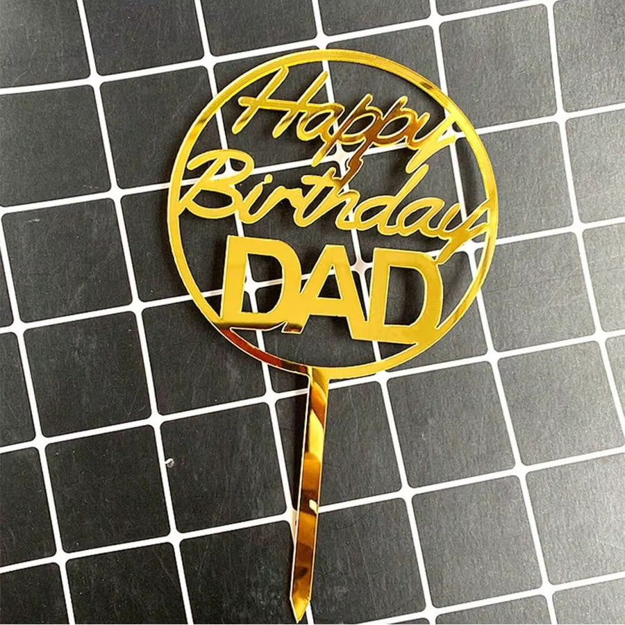 3 Stück Super Dad Kuchen Topper aus Acryl in Gold für den Geburtstag von Papa - Bild 2