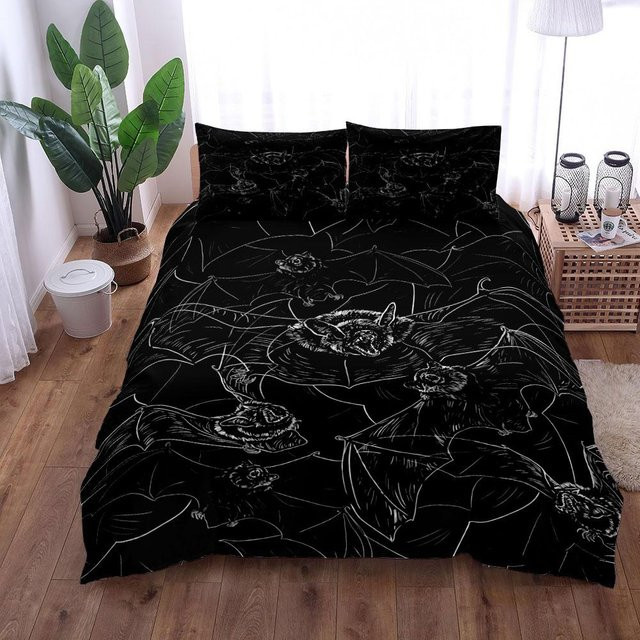 Gothic Bats Bettwäsche Set Schwarz mit Fledermaus-Motiv aus Mikrofaser, B/H: 140 x 210 cm - Bild 1