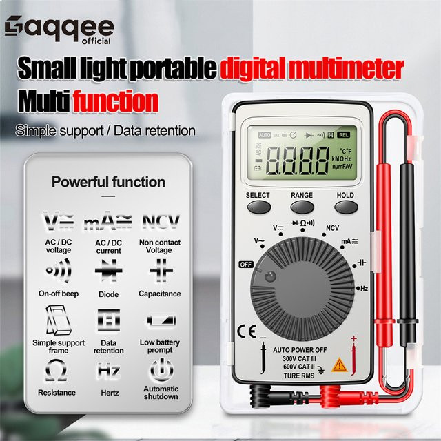 Gaqqee Digitalmultimeter mit Digitalanzeige und Alarmsummer, tragbares Mini-Spannungs- und Strommessgerät 0mV bis 600V - Bild 1