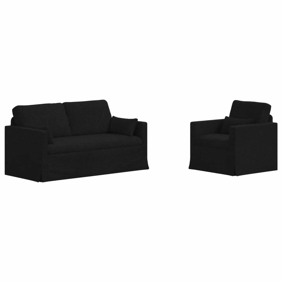 vidaXL Sofa 2-teiliges Set Schwarz Stoff mit Metallrahmen B/T/H: 158 x 78 x 80 cm und 78 x 78 x 80 cm - Bild 2
