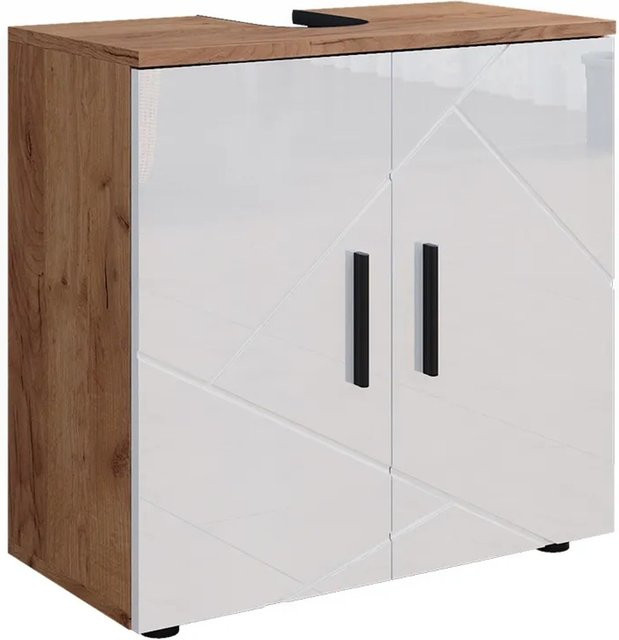 Vicco Waschtischunterschrank Irma Eiche Weiß Hochglanz mit 2 Türen B/T: 60 x 59 cm - Bild 2