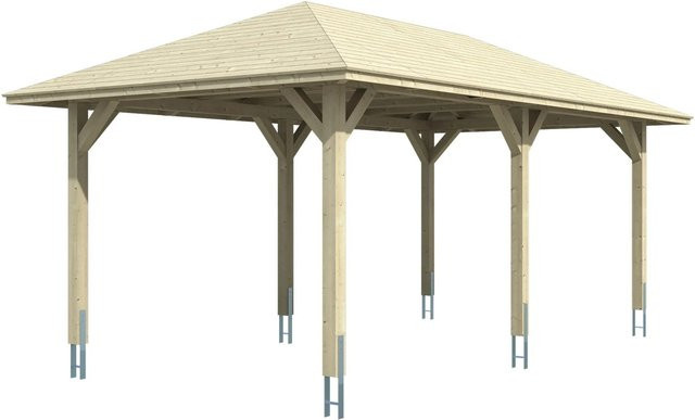Skan Holz Carport Taunus in Eiche Hell und Braun, B/T: 374 x 656 cm, Firsthöhe: 314 cm - Bild 1
