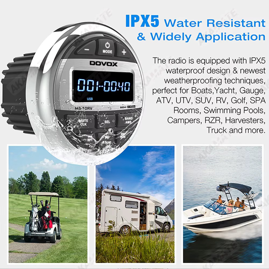 AKAMATE Bluetooth Autoradio mit MP3 und EQ für Wohnmobil, Boot und Marine in Schwarz mit 200W Leistung und AM/FM Antenne - Bild 6