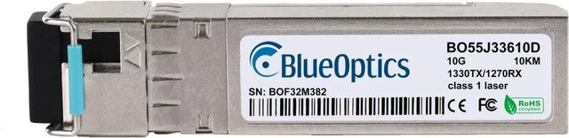 BlueOptics SFP+ Bidi Transceiver FN-TRAN-SFP+BD33 Kompatibel mit Fortinet, 10GBASE-BX-D, Singlemode Fiber, LC-Simplex, TX1330nm/RX1270nm, 10KM, DDM, Farbe: Silber - Bild 1