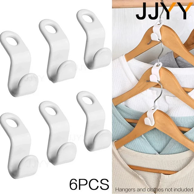 Jjyy Kleiderbügel Aufsatz Haken Set aus Kunststoff, 6 Stück, Weiß, platzsparende Aufhängung für Kleiderschränke - Bild 1