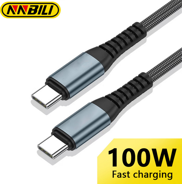 NNBILI USB-C auf USB-C Schnellladekabel mit 100W PD, 5A Type-C Kabel in Schwarz - Bild 1