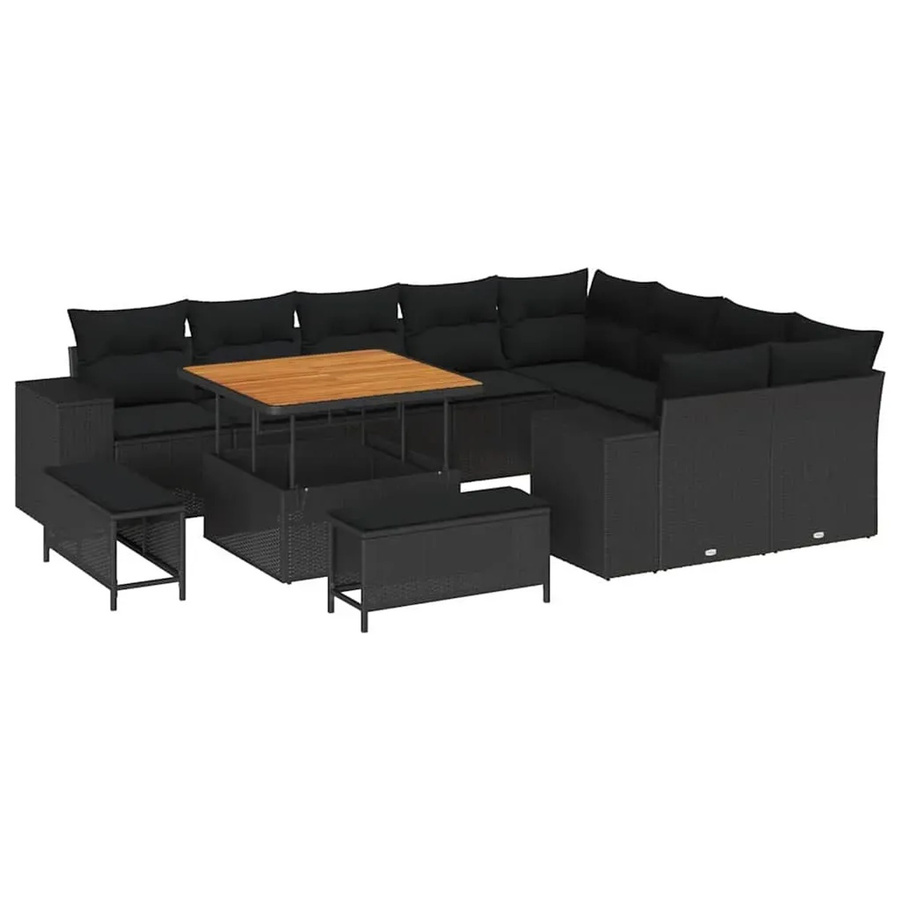 vidaXL Garten-Sofa-Set 12-tlg. aus Polyrattan in Schwarz mit Polsterung und Couchtisch für Terrasse und Garten - Bild 2