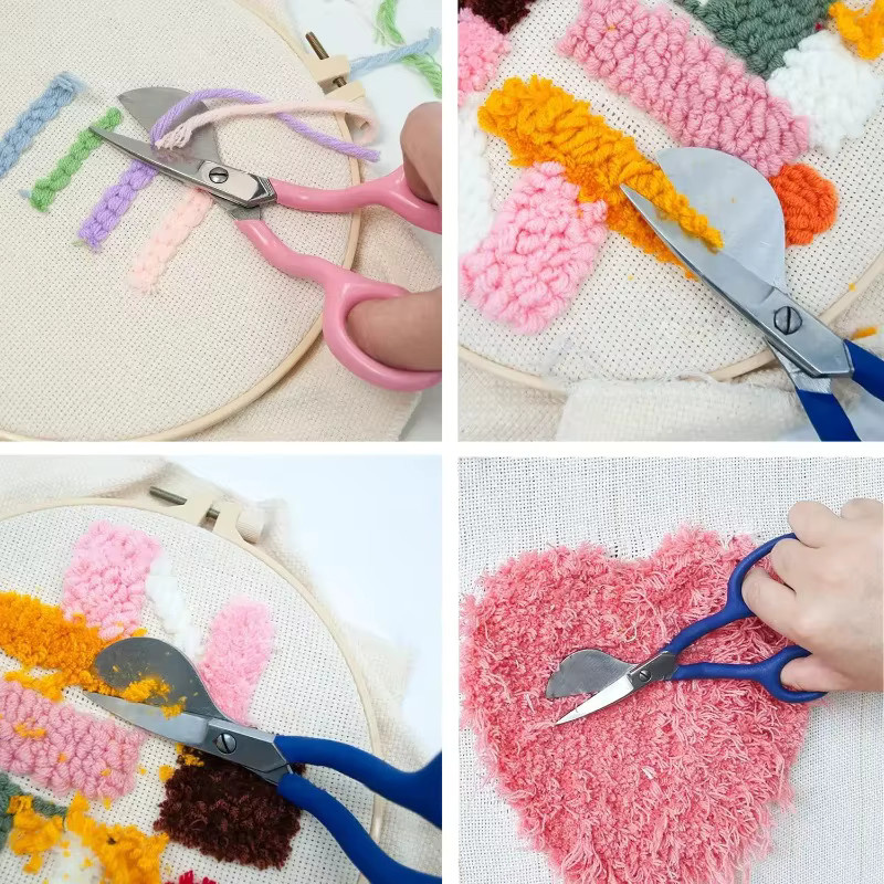 Entenschnabel-Schere für Stoffkunst und Tufting mit gebogenem Gummigriff in Blau - Bild 2