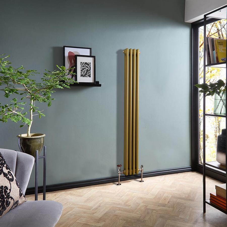 Hudson Reed Gliederheizkörper Regent 2-säulig Vertikal, Farbe Gold, Höhe: 150 cm, Breite: 20 cm - Bild 1