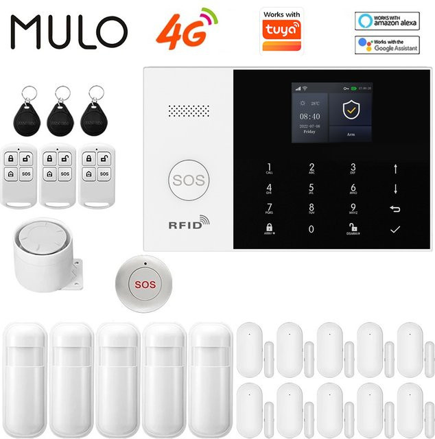 PGST 4G WIFI GSM Smart Home Alarmsystem in Weiß, kompatibel mit Smart Life App und Alexa, drahtloses Türsensor-Alarmkit mit 433MHz Sensor - Bild 1