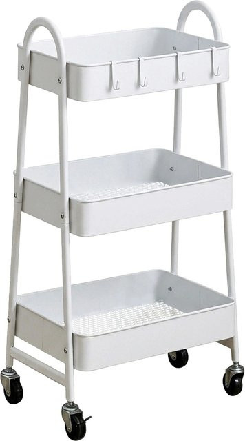Relaxdays Rollwagen aus Metall und Kunststoff in Weiß mit 3 Ebenen, B/T/H: 80 x 44 x 32 cm - Bild 1