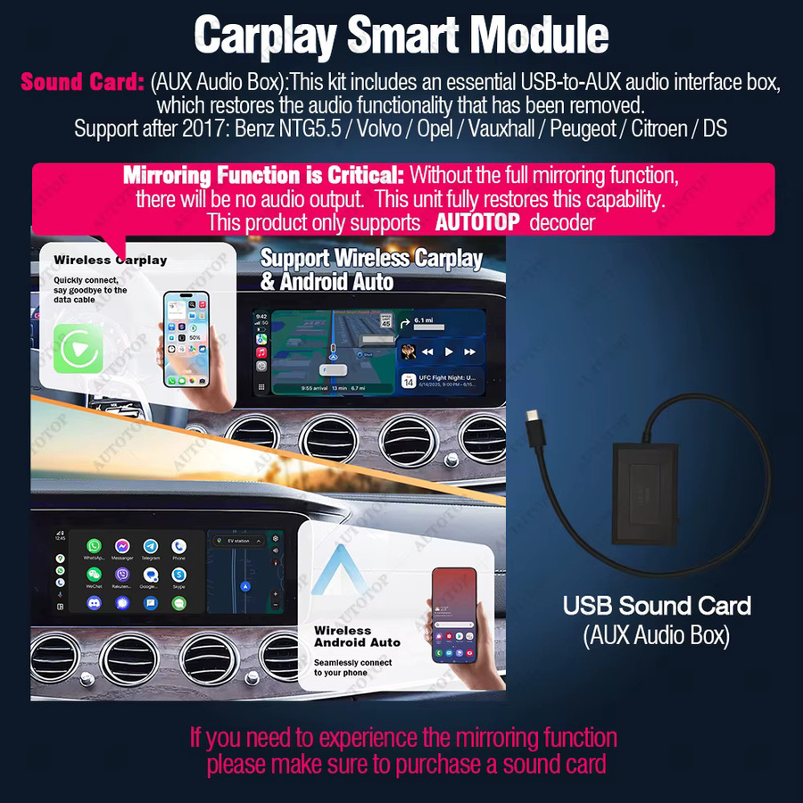 AUTOTOP Kabelloser CarPlay und Android Auto Adapter für Mercedes Benz E-Klasse W213 NTG 5.5 mit MirrorLink, WIFI und GPS, Schwarz - Bild 5