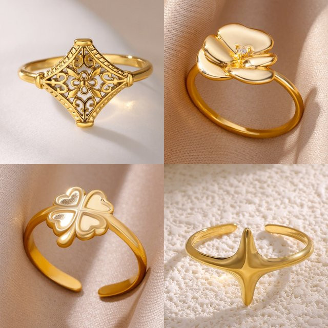 HPTOTMG Ring, vergoldeter Edelstahl, Zirkonia, Damen, Vintage - Bild 1