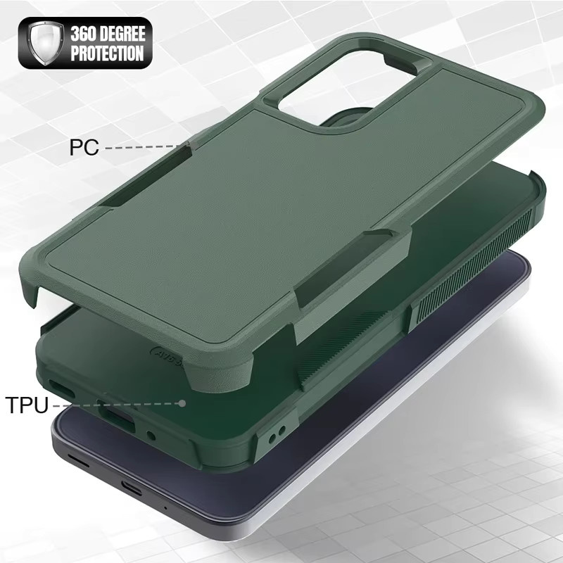 Robuste OTT Cover Box Handyhülle mit Rüstung für Samsung Galaxy A36 A16 A06 A55 A35 A25 A15 A05s A54 A34 A24 A73 A53 A33 A72 A52s A32 in Purple und Green - Bild 3