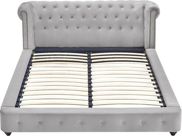 Vente-unique Bettrahmen Tongerla Chesterfield in Lichtgrau mit Samtbezug, B/T/H: 160 x 200 cm - Bild 1