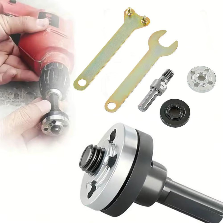 5-teiliges Set Elektrische Bohrer Umwandlung Winkel Adapter mit Trennscheibe und Polierrad in Silber und Weiß - Bild 5