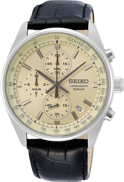 Seiko Chronograph, Quarz, Edelstahl, Leder, 42 mm, Herren - Bild 1