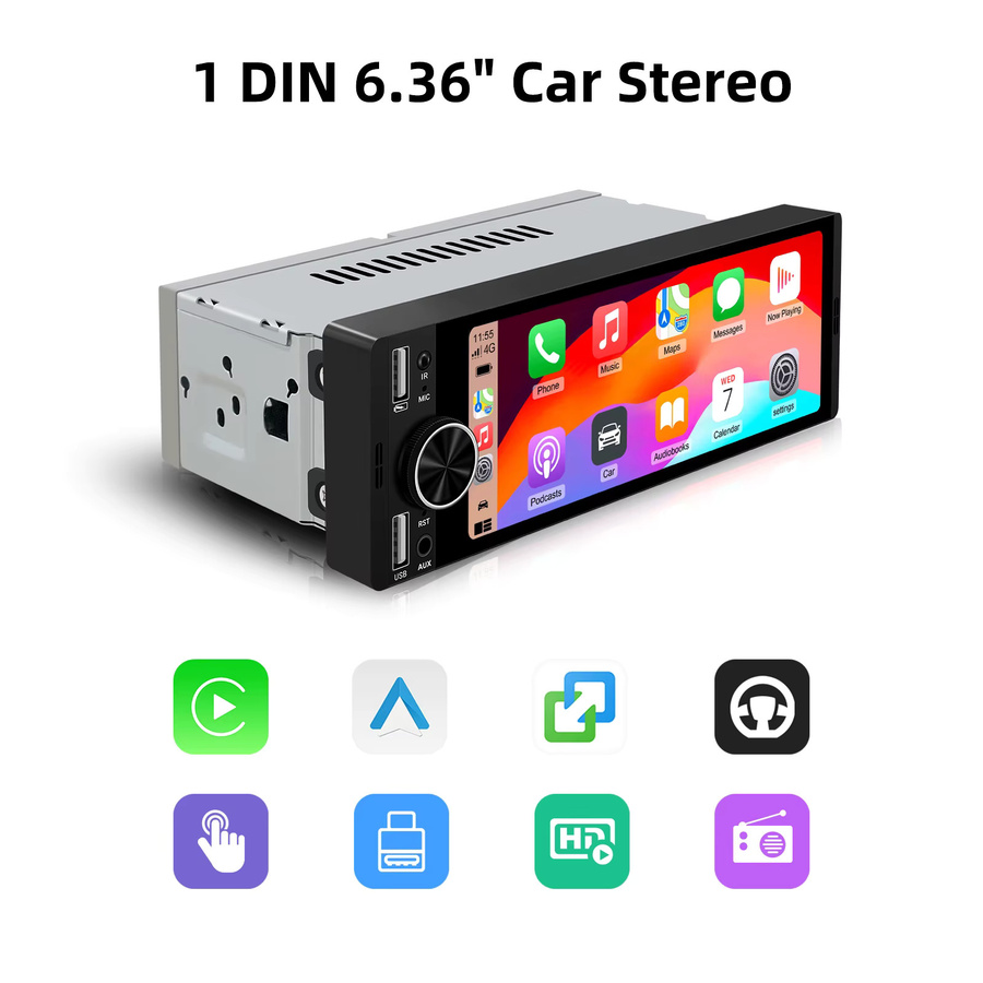 EzoneTronics Universal 1Din Smart Multimedia Player mit 6,36 Zoll Touchscreen, Wireless CarPlay, Android Auto und Bluetooth in Schwarz - Bild 3