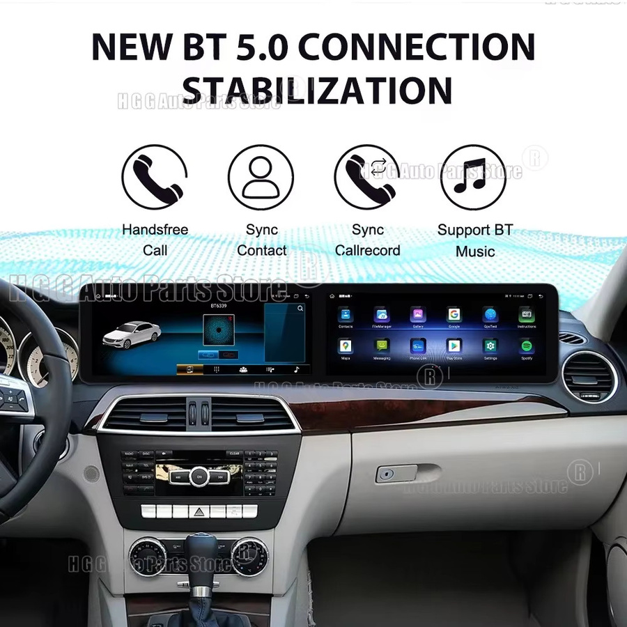 YANFU Dual Screen Android Multimedia Video Player mit Carplay, GPS und Navigation für Mercedes Benz C Klasse W204 2011-2014, Schwarz - Bild 4