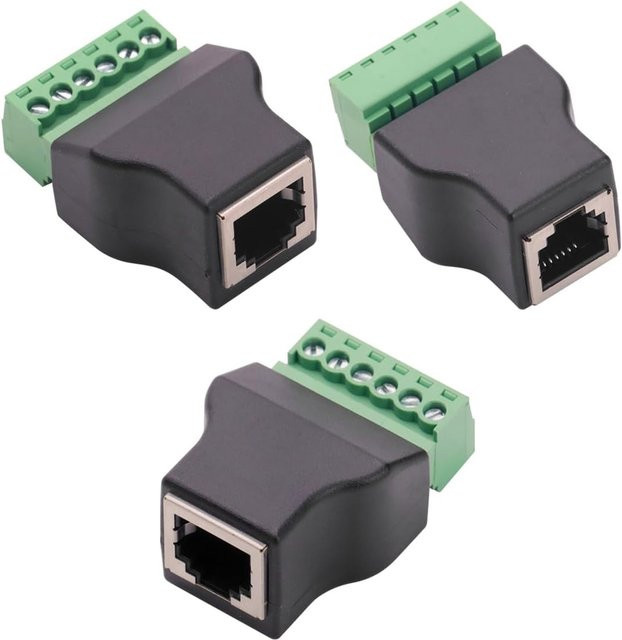 3 Stück UpperFu RJ12-Buchse auf 6-Pin-Splitter Adapter mit Schraubklemmenanschluss für Telefon- und Audiokabel in Schwarz - Bild 1