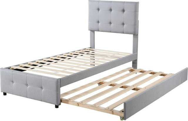 Merax Kinderbett ausziehbar in Grau und Beige mit gepolstertem Rahmen, B/T/H: 90 x 200 cm - Bild 1
