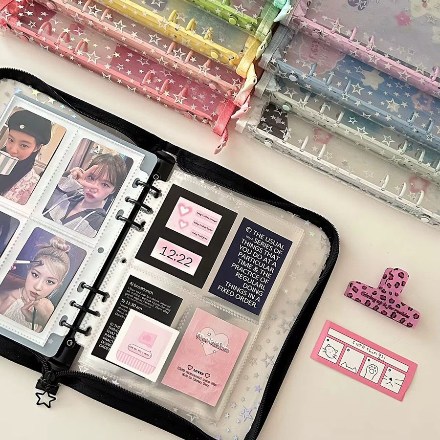 MINKYS Kawaii A5 Kpop Fotokarten-Ordner mit glitzerndem Stern Design, Multicolor, Breite: 7,6 cm - Bild 2