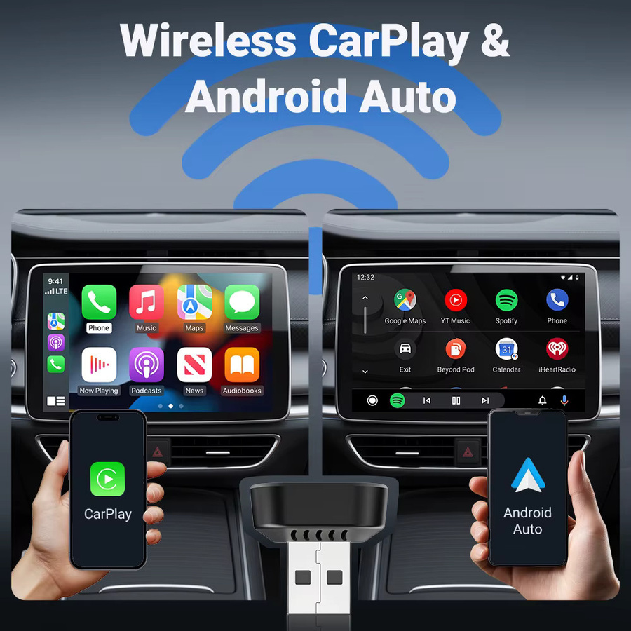 XUDA 2-in-1 Kabelloser CarPlay und Android Auto Adapter, 5GHz WLAN, USB-C und USB, Schwarz - Bild 3