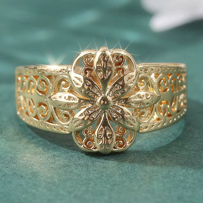 Damenring Goldfarben, Zirkonia, Blumen, Damen - Bild 2