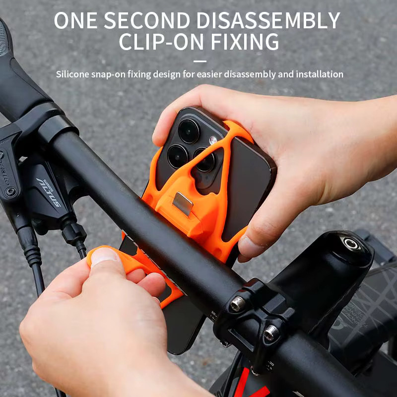 Universelle Silikon Fahrrad Handyhalterung für Lenker und Motorrad in Schwarz und Orange - Bild 3