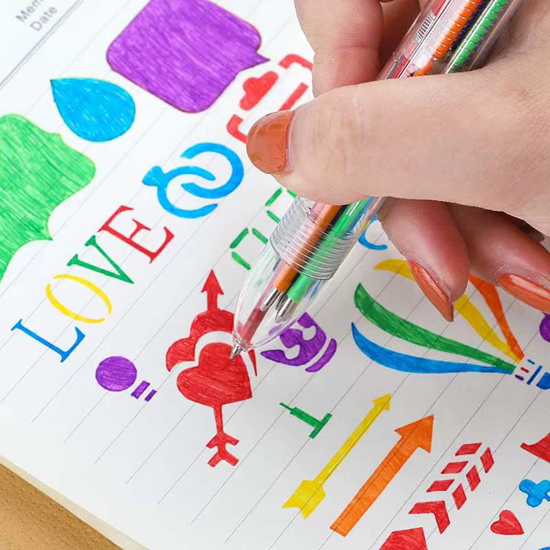 TMZ Bunte Cartoon Kugelschreiber Set aus transparentem Kunststoff mit 6 Farben für Schule und Büro - Bild 2