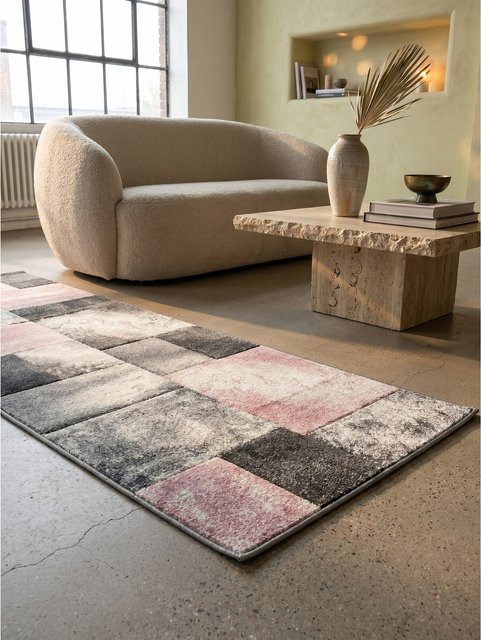 Kurzflorteppich LATEMAR von KADIMA DESIGN, modern, kariert, aus Polypropylen, Farbe: Rosa, B/T: 80 x 150 cm - Bild 1