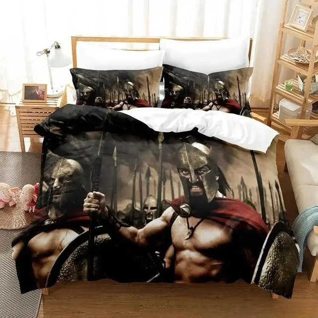 Spartanisches Bettwäscheset mit 3D-Anime-Print aus Mikrofaser, Mehrfarbig, Set bestehend aus Bettbezug und Kissenbezügen - Bild 1