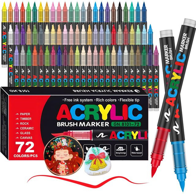 Acryl-Farbstifte mit Pinselspitze in 120 Farben für Kunstbedarf auf Stoff, Stein, Glas, Keramik und Holz, Multicolour - Bild 1